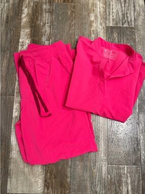 Figs Women's V-Neck Scrub Top in Hot Pink